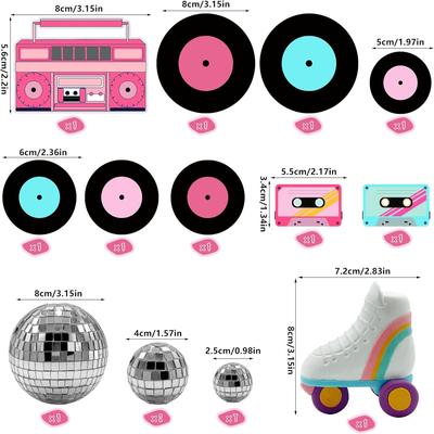 20 PIEZAS Adorno para Tarta de Patines Roller Disco Adornos para Tarta de Bola de Discoteca Fiesta Temática Retro Hip Hop Decoración para Fiesta Temática de Patinaje de los 80s 90s