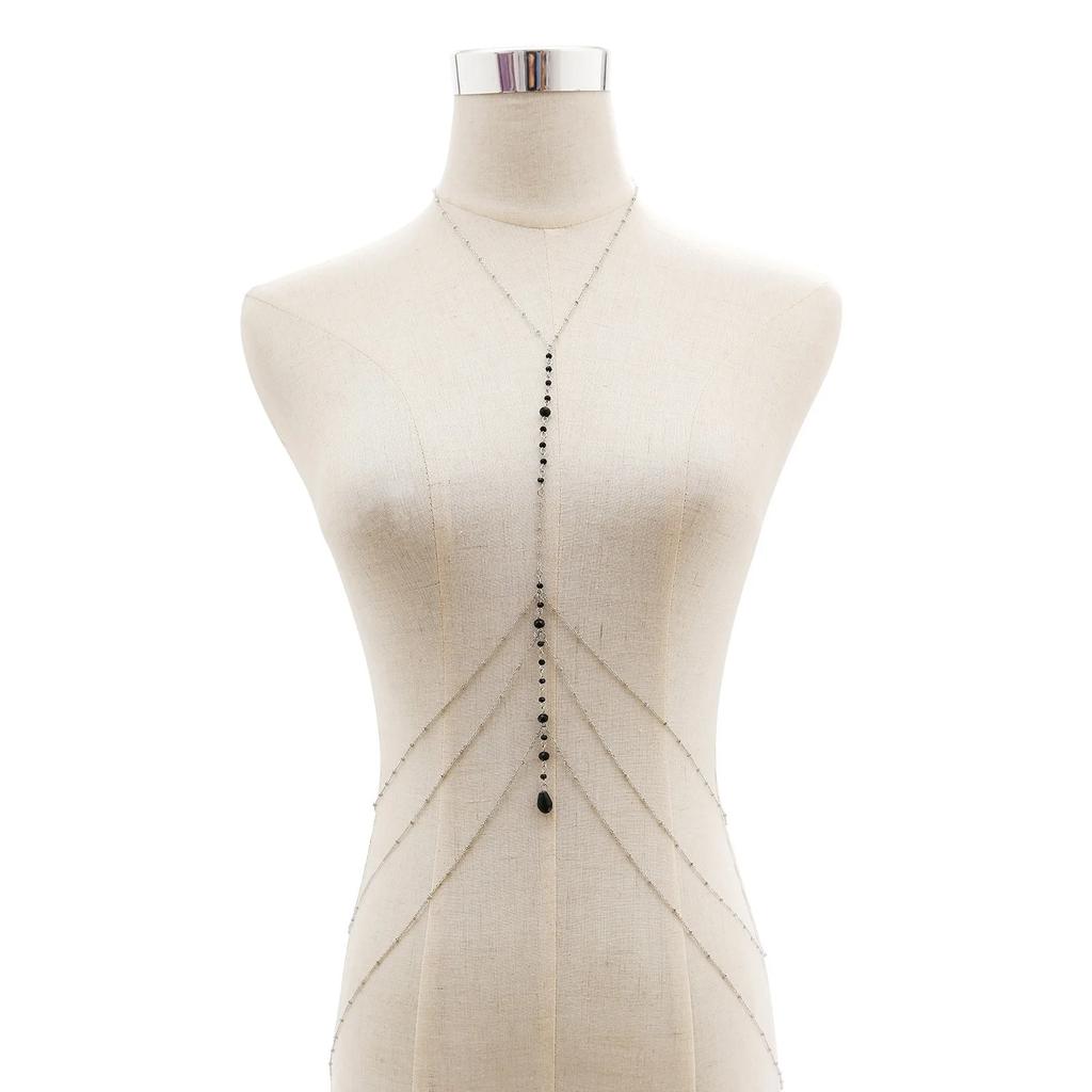 Fashionable Multi-layer Hanging Neck Style Black Crystal Bead Chain Ladies' Chest Chain Jewelry