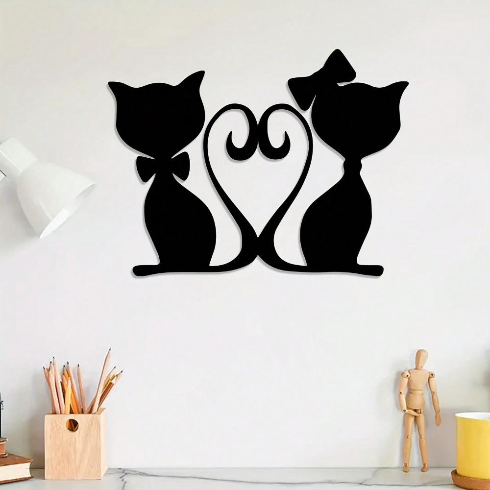 Retro Style Cat Wall Art Metal Iron Heart Silhouette Wall Decoration Home Gift for Cat Lovers Powder Coated Fashionable