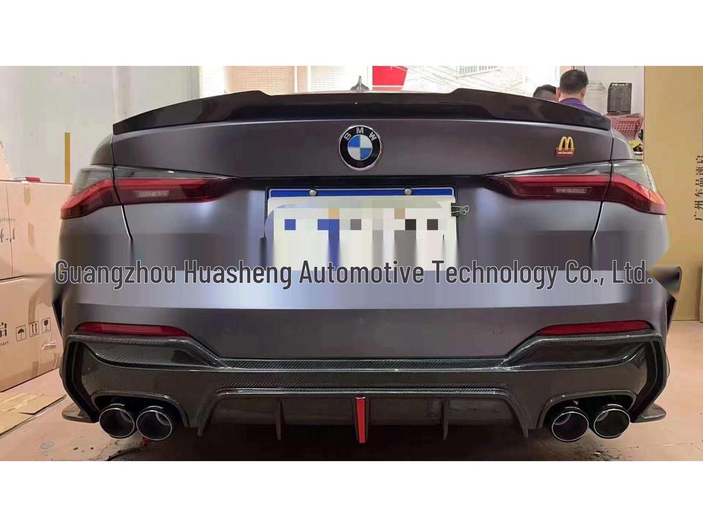 BMW 4 Series G22 Coupe Carbon Fiber Rear Spoiler with Lights & Corner Inserts - Three-Piece Design