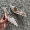 Sandali Donna con Tacco Alto Sottile Ricamati a Rete Estate Sexy Slingback Punta Acuta Scarpe Eleganti Donna Sandalias De Mujer