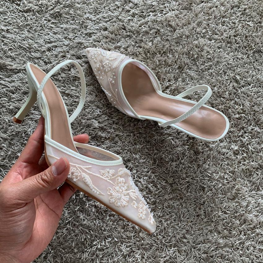 Sandali Donna con Tacco Alto Sottile Ricamati a Rete Estate Sexy Slingback Punta Acuta Scarpe Eleganti Donna Sandalias De Mujer