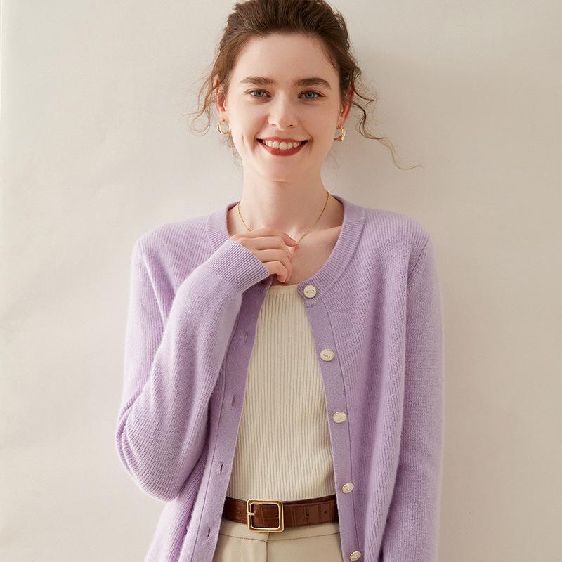 Women's Cashmere Knit Cardigan: Long Sleeve, Round Neck, Loose Fit, Single-Breasted, Thick & Warm Sweater