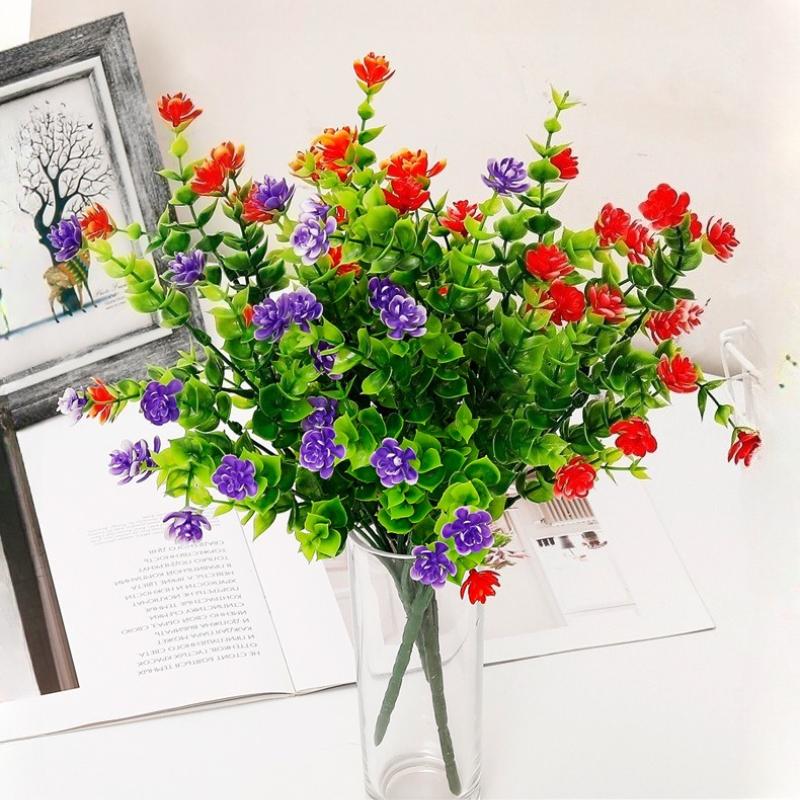 3/5pcs Eucalyptus Simulation Flower, 7-head Home Decoration Potted Plant Ornament, Desktop Fake Flower Ornament Shooting Prop