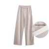 Women's Plus Size Wool Blend Fleece-Lined Curved Leg Pants for Autumn/Winter