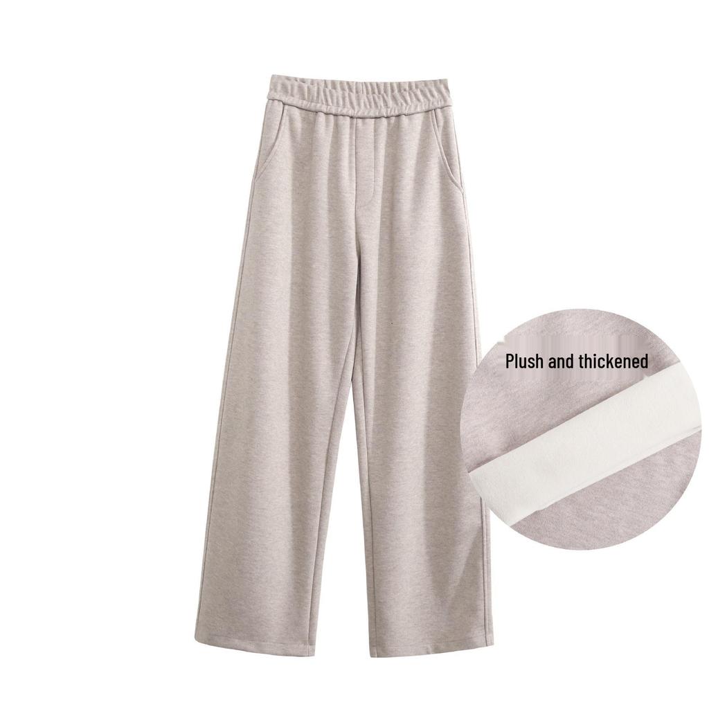 Women's Plus Size Wool Blend Fleece-Lined Curved Leg Pants for Autumn/Winter