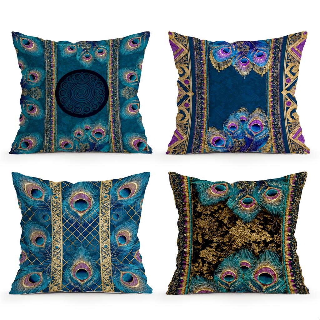 Bohemian Peacock Feather Pillowcase Bedroom Sofa Cushion Cover 100% Polyester Living Room Cushion Pillowcase Home Decor