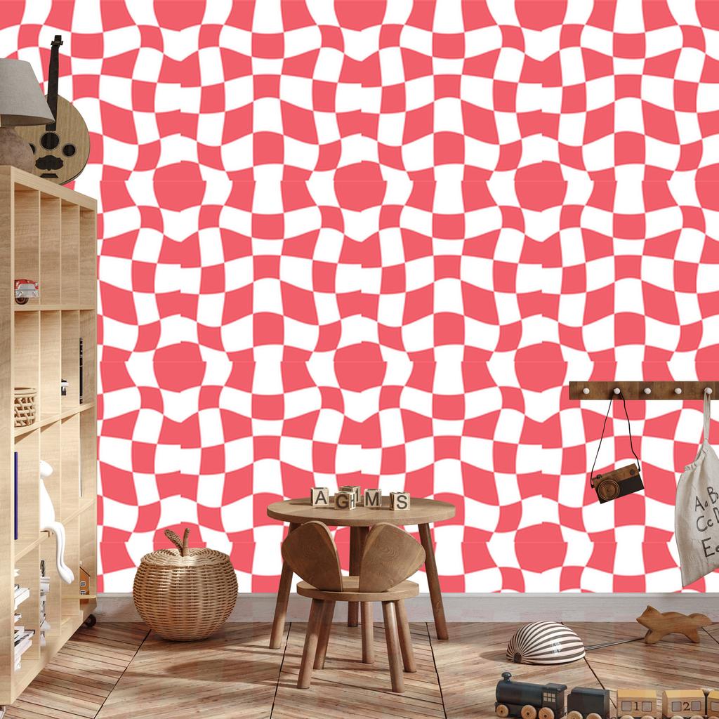 Wallpaper Casual Checkerboard Coral for Living Room and Bedroom 50x1000