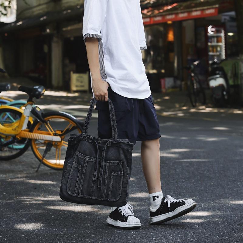 Versatile Denim Shoulder Messenger Bag Female Student Large Capacity Retro Casual Japanese Commuter Canvas Bag Male