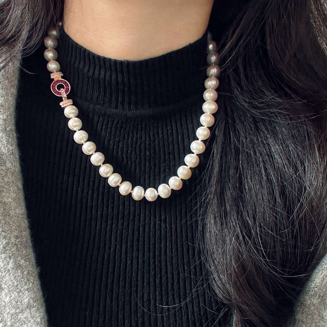 9-10Mm High Quality Natural Freshwater Pearl Necklace Clavicle Chain