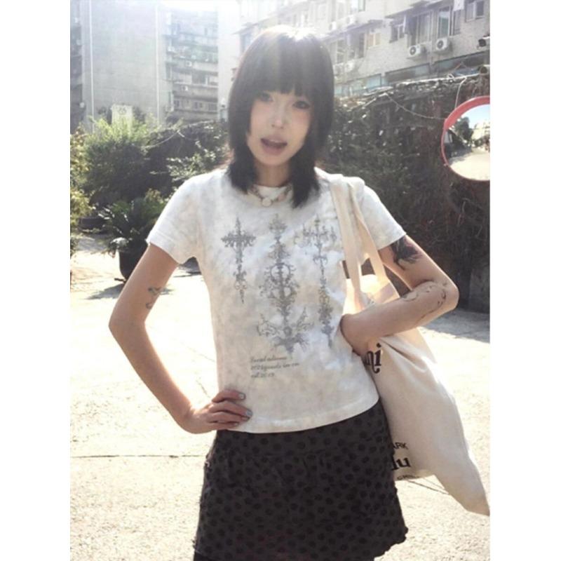 Punk Vintage Streetwear T-Shirts Women American Retro Grunge Gothic Harajuku Y2k Graphic Print Short Sleeve Tees Tops