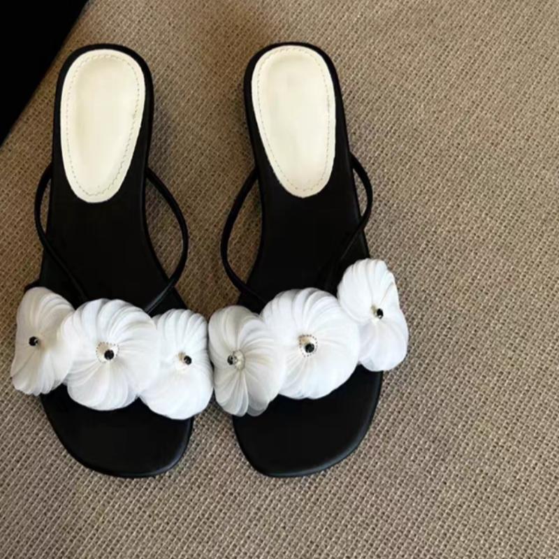 Flower Women Slippers Flats Beach Dress Shoes Summer Sandals 2025 New Casual Flip Flops Open Toe Sport Slides Mujer Sandalias