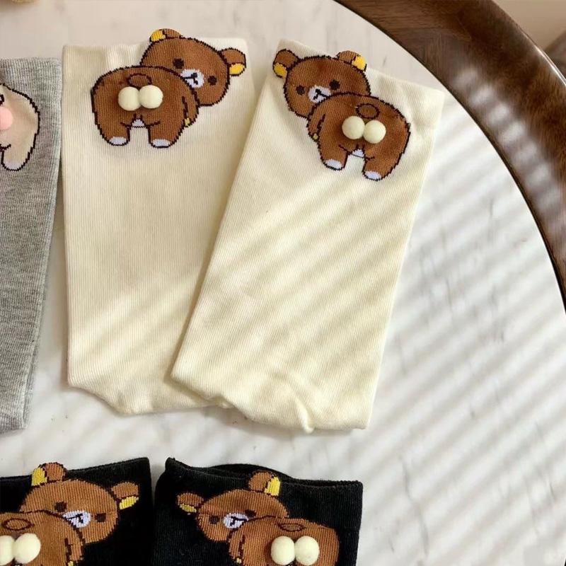 1 Paar Dreidimensionale Bequeme Baumwollsocken Cartoon Multi-Element Hautfreundliche Kleiner Bär Ei Socken