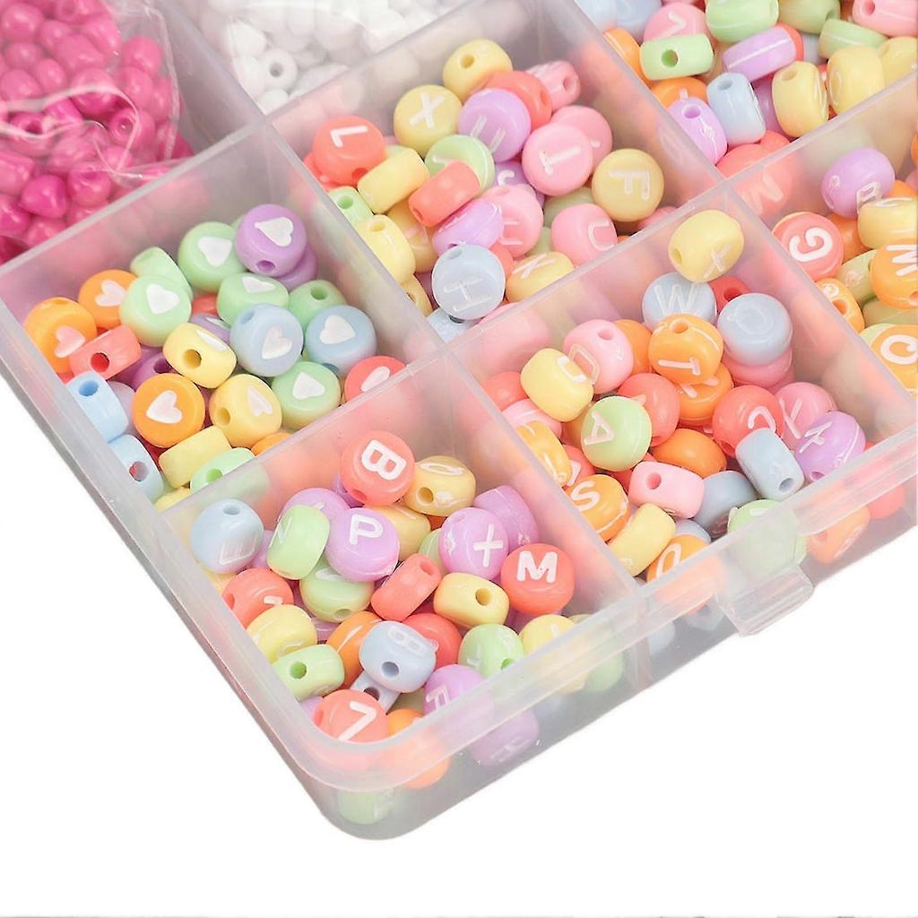 DIY Bracelets Making Beads Kit 2100pcs 4mm Beads 600pcs Letter Beads Set Fadeless Acrylic Beads Kit for Necklaces Earrings