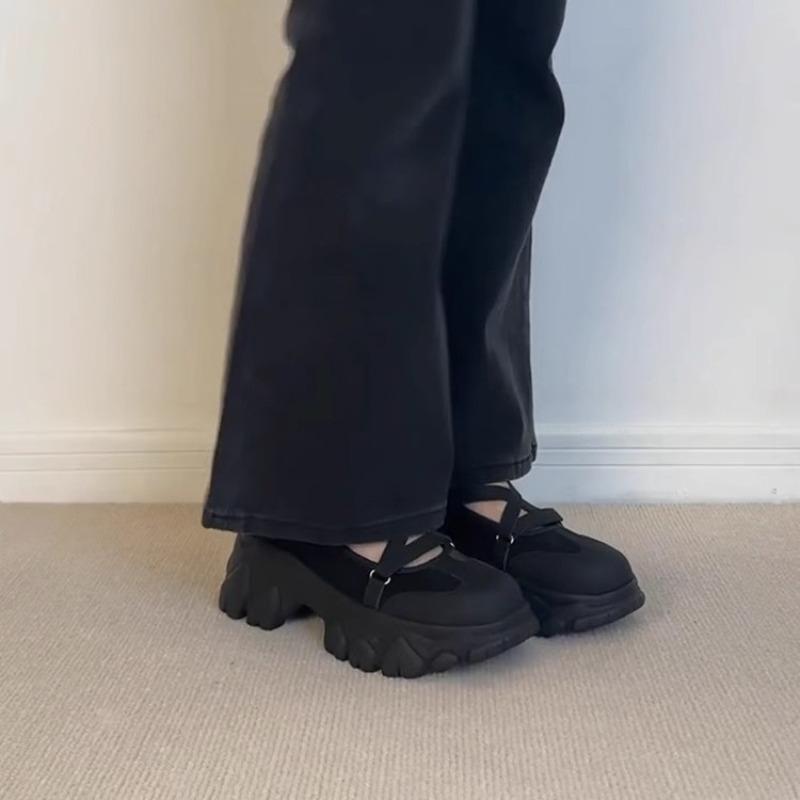 Retro Dicksohlige, Höhenvergrößernde, Rundzehen-Einzelschuhe, Vielseitige Weichlederschuhe