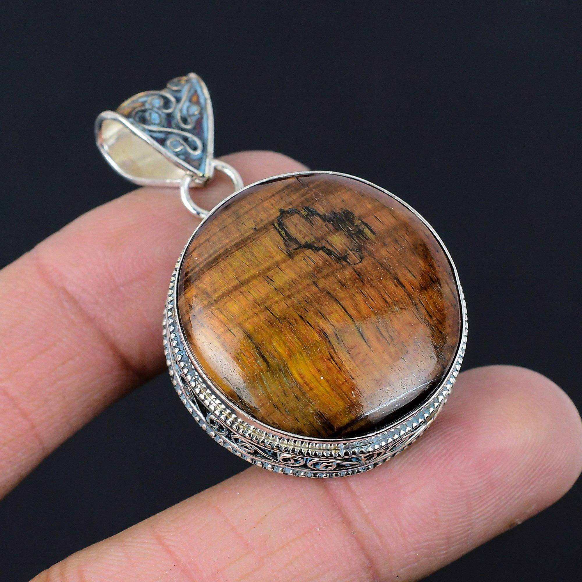 Womens day Sale Tiger Eye Gemstone 925 Silver Artisan Anniversary Mother Pendant
