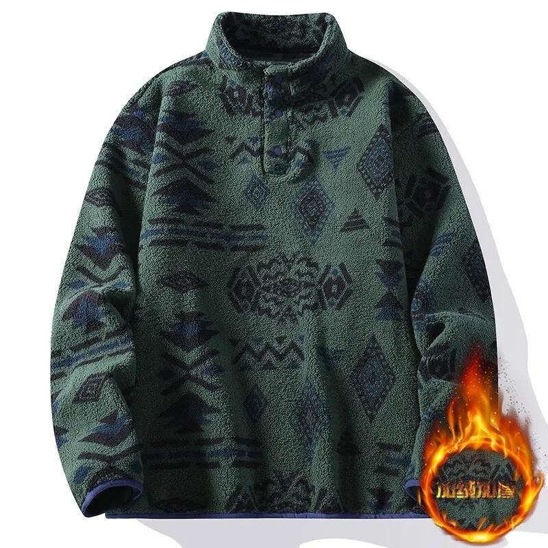 Estilo Nuevo Otoño e Invierno Terciopelo Engrosado para Hombre Calle Alta Americana Retro Tie-dye Cuello Alto POLO Sudadera