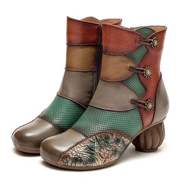 Fashion GKTINOO Women Boots 2025 New Woman Short Boots Mixed Colors Genuine Leather Autumn/Winter Shoes Square Heels Female Footware