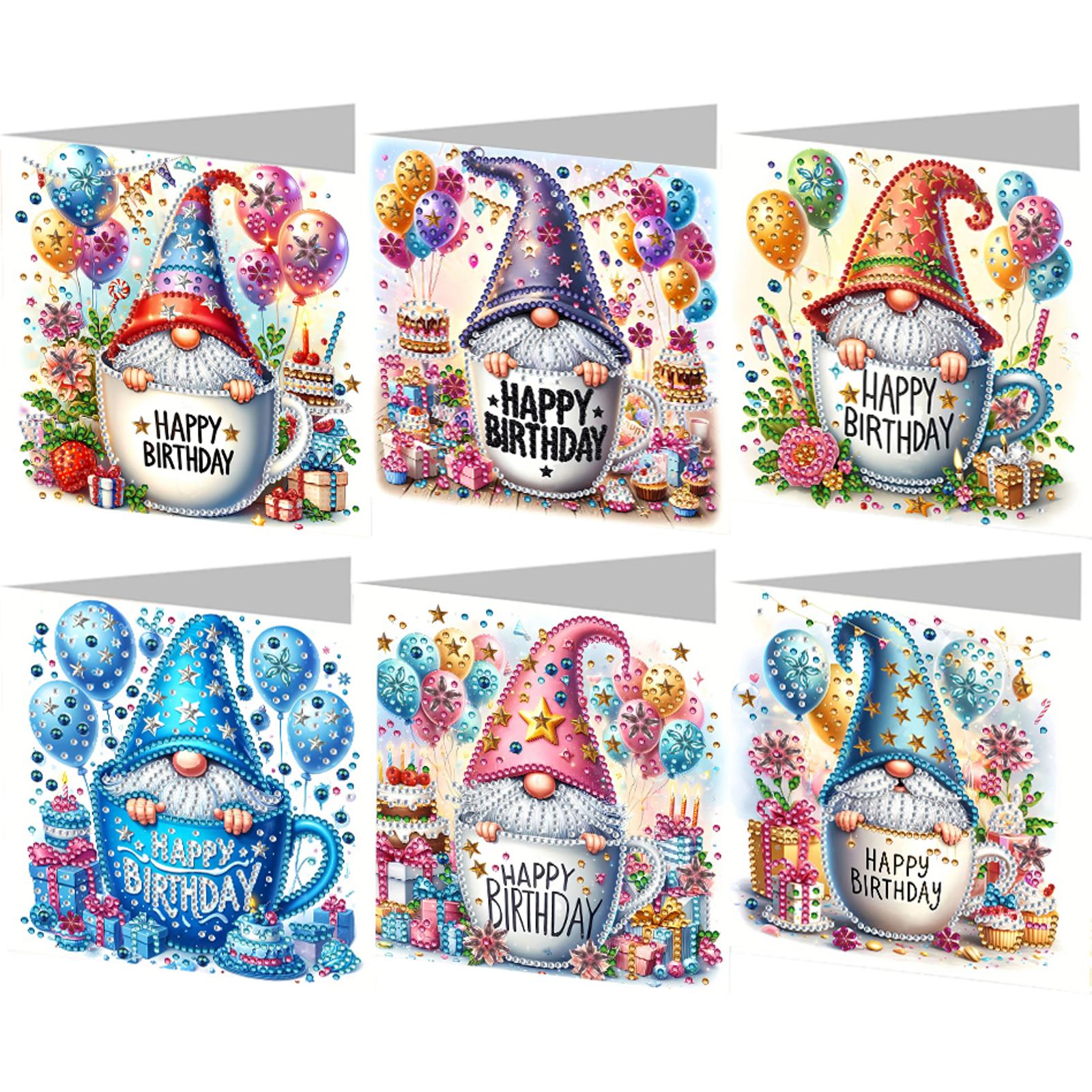 

6Pcs Birthday Gnome DIY Diamond Painting Card Diamond Drawing Card Diamond Painting Greeting Card for Holiday Party Favors