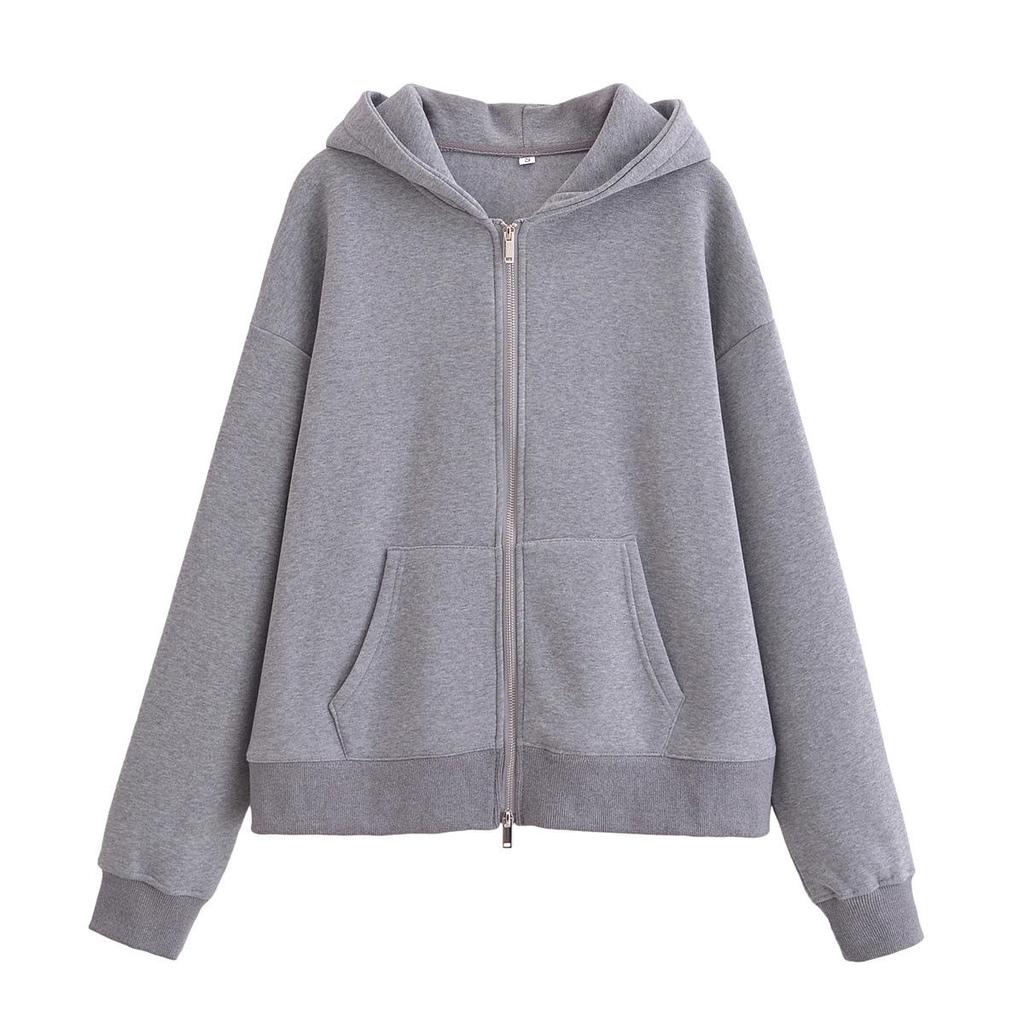 2025 Spring Women's Casual Zipper Sweatshirt Jacket & Flannel Straight-Leg Pants Set