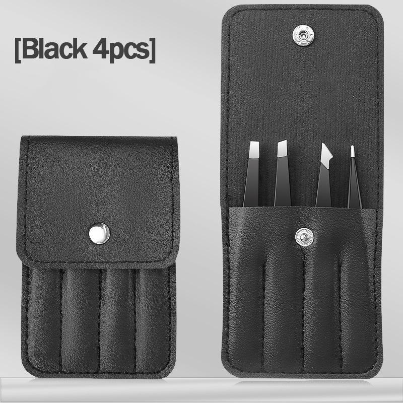 Colorful Stainless Steel 4 Pack Tweezer Set for Women and Men's Eyebrows & Eyelashes Comes with Storage Bag