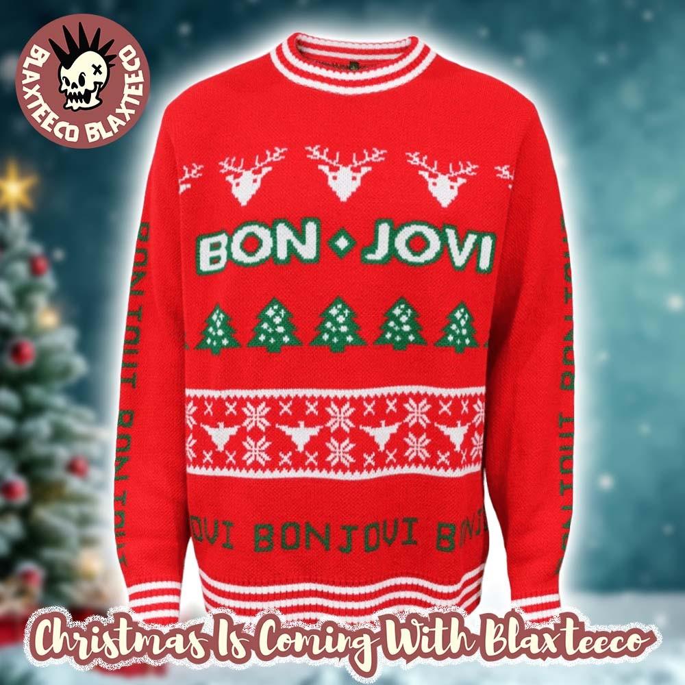 

Bon Jovi Bon Tout Holiday Party Xmas Tree Red Knitted Ugly Christmas Sweater Unisex T-Shirt S