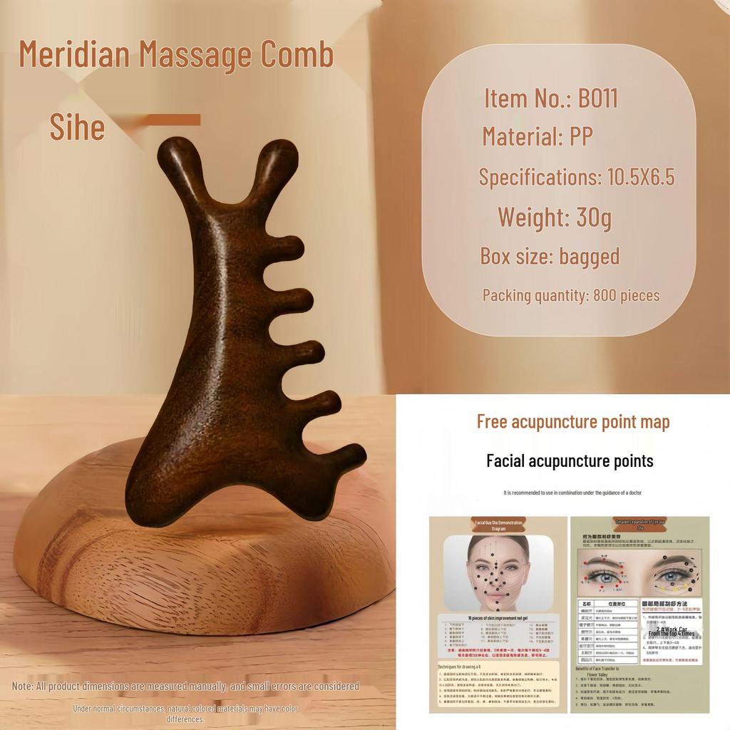 Four-in-One Sandalwood Deer Antler Massage Brush: Eye, Scalp, Gua Sha, Meridian.