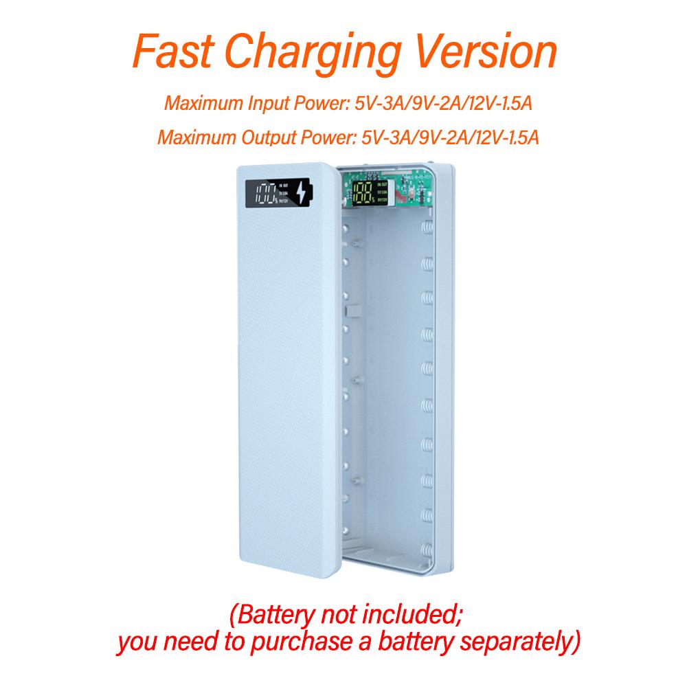 10 Cell 18650 Detachable DIY Power Bank Kit Battery Case LED Power Display Mobile Power Supply Kit QC Fast Charging No Battery