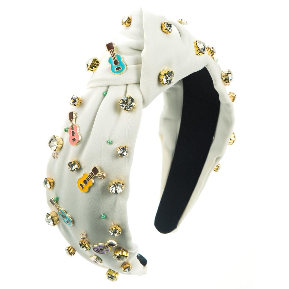 European and American Fashion Baroque Guitar Accessories Headband Fabric Hand Sewn Gemstone Pearl High Skull Hair Accessories