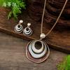 New enamel three-layer round ring stud earrings pendant set, women's simple and advanced sense hollow ring necklace