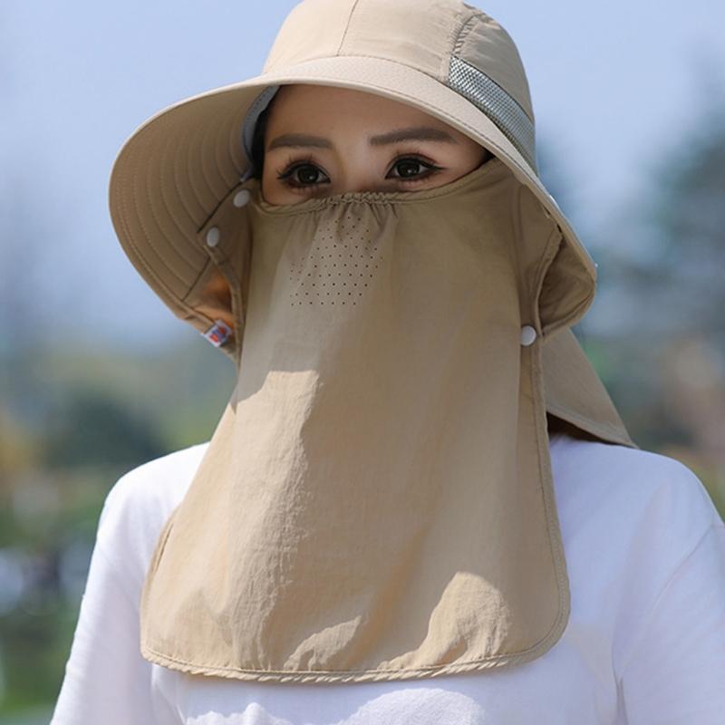 Chapeau Masque Facial Protection Solaire pour Femmes Chapeau de Soleil à Large Bord avec Cordon de Serrage Réglable Chapeau Respirant pour Activité en Plein Air