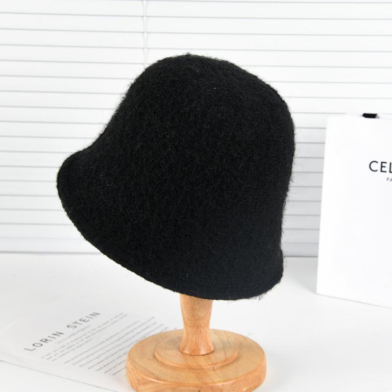 Pălărie tip bucket tricotată pentru femei, stil coreean, amestec de lână - Călduroasă, versatilă, potrivită pentru cap mare, pentru toamnă/iarnă