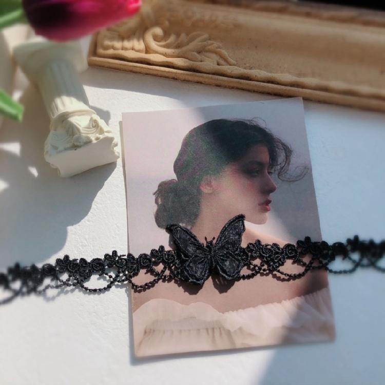 3 Pcs Lace Choker Necklace Butterfly Neck Chain Sweet Cool Collar Necklace