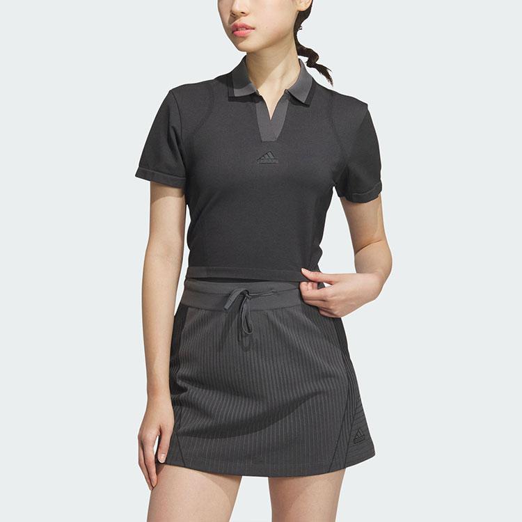 Adidas Seamless Polo Shirt Solid Color Simple Quick-Dry Sports Casual Short Sleeve Polo Women Tops Dark-Gray JE3960