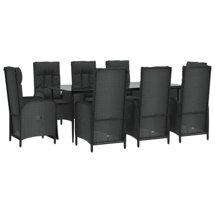 VidaXL Mobilier à dîner de jardin 9pcs et coussins noir résine tressée 3185176