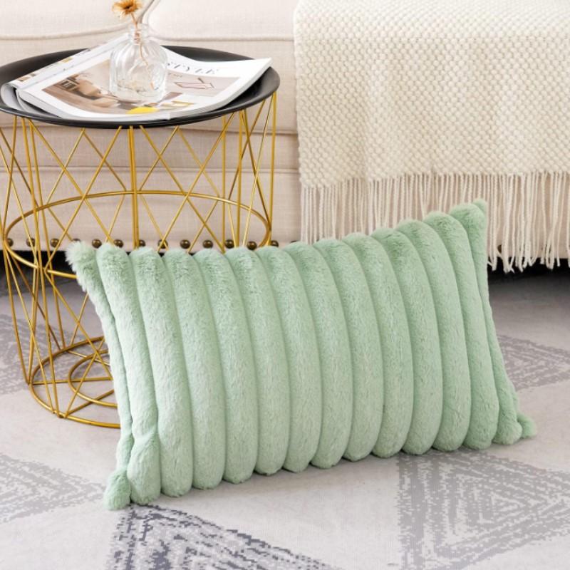 1/2PCS Throw Pillow Covers White Green Cozy Velvet Pillowcase Faux Rabbit Fur Cover for Couch Chair Home Decorative Pillow Cover