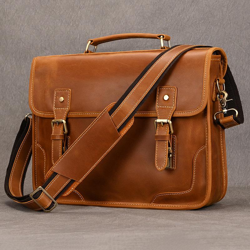New Designer Leather Laptop Briefcase Genuine Leather Men's Computer Bag Working Handbags Tote Bag Man Male 14 Inch Shoulder Bag