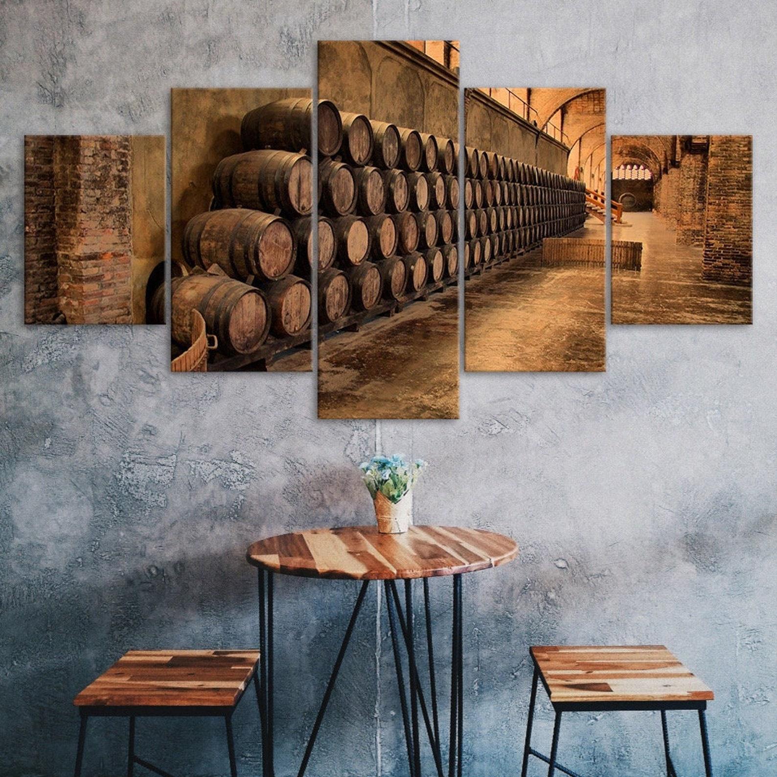 

Oak Wood Wine Barrels Canvas 5 Piece Five Panel Wall Print Modern Art Poster Picture Home Decor Gift For Him For Her 20x35 20x45 20x55cm