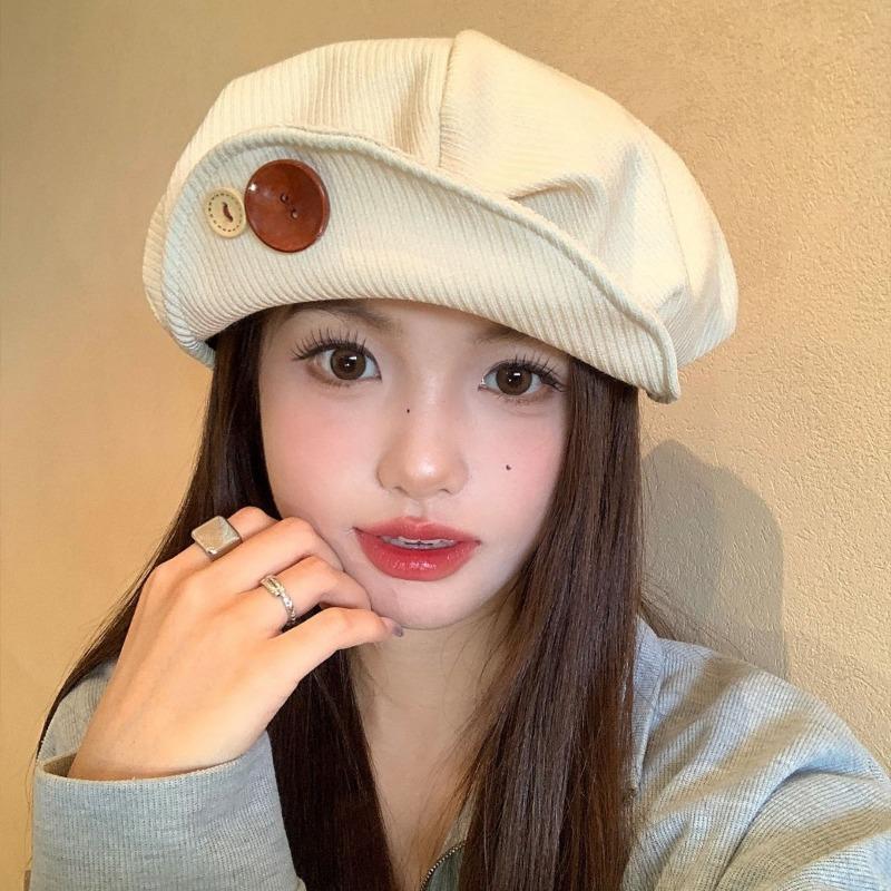 Autumn star anise beret retro flipped brim pleated cloud painter hat women's casual literary versatile hat tide
