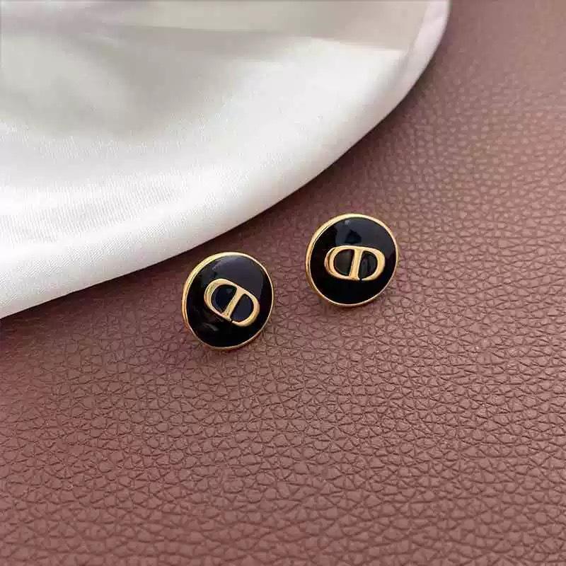 Brincos de Tarraxa Redondos Esmaltados Pretos Retro Seiko Diga D para Mulheres