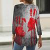 Women's Casual Halloween Print V Neck Button Front Three Quarter Sleeve T Shirt Top Lightweight Comfortable Fit for Everyday Wear