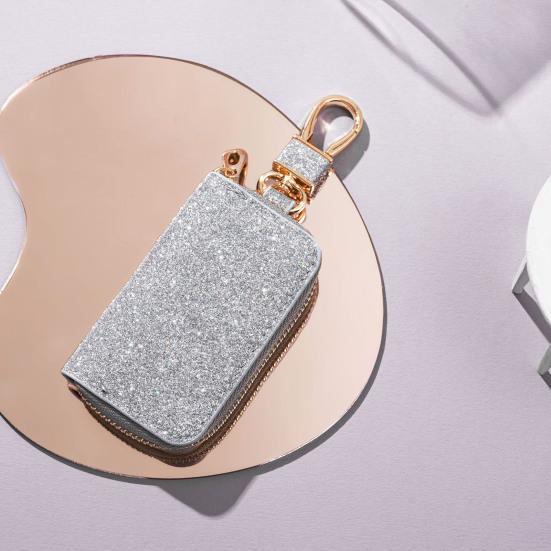 Faux Leather Car Key Case Mini Portable Glitter Men Women Car Key