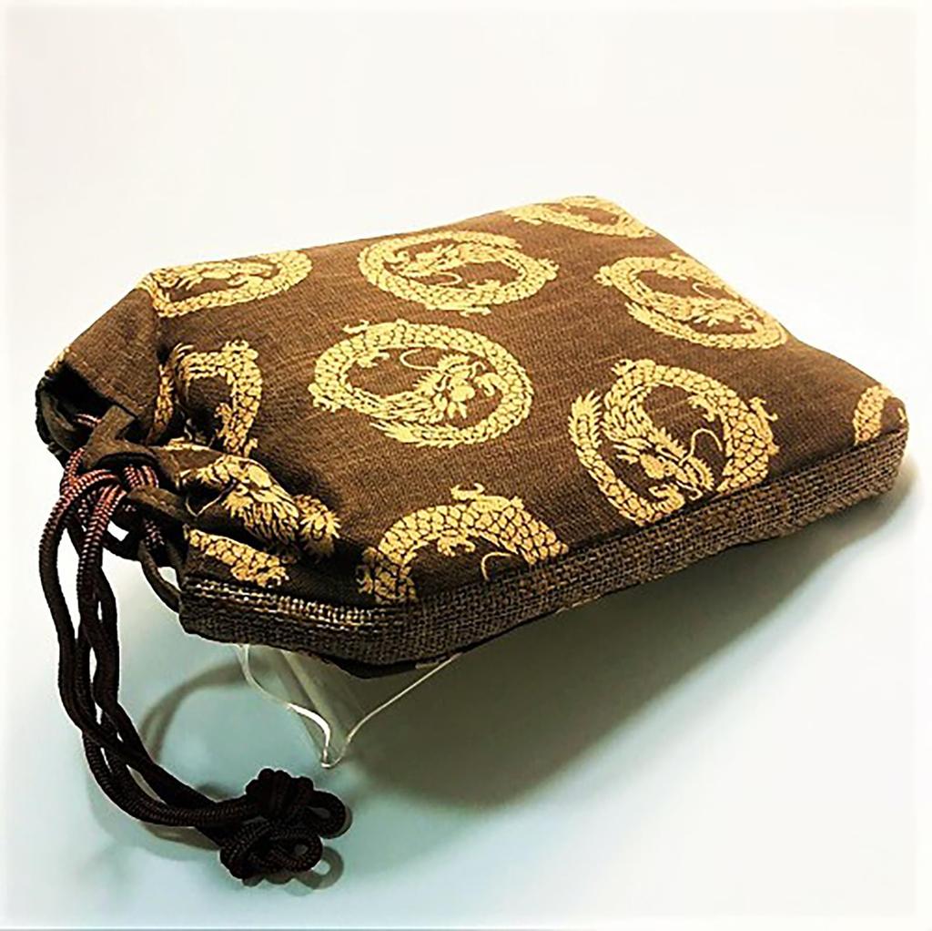 Maruzen Drawstring Bag with Gusset, Shingen Bag, Maruryu Design, Made In Japan, Brown, Approx. 28 X 20 X 4 Cm