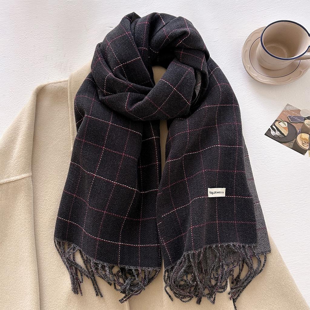 Autumn and Winter New Multi-color Plaid Fringed Scarf Women's Warm Simple Imitation Cashmere Versatile Scarf