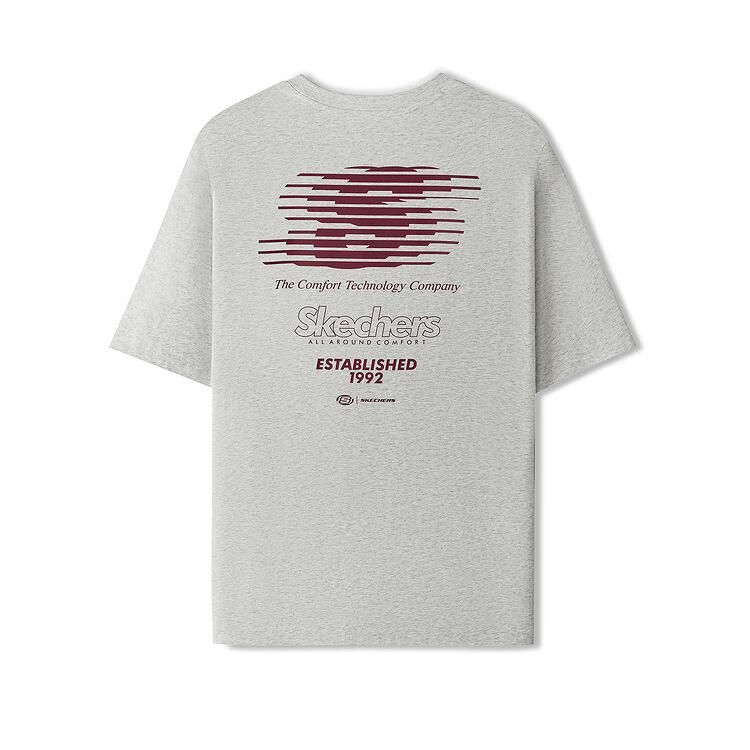 Skechers Sport Lifestyle Series Logo Loose Round Neck Pullover Short Sleeve T-Shirt Unisex Tops Light-White Gray L225U119-0248