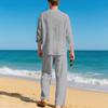 Men Loose Casual Breathable V Neck Long Sleeve Henley Shirt And Long Pants Set