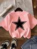 2026 Bambini Cotone Puro Girocollo Manica Corta Maglietta T-shirt Stampata con Motivo a Stelle T-shirt Estiva Trendy Bambine Abbigliamento Bambine