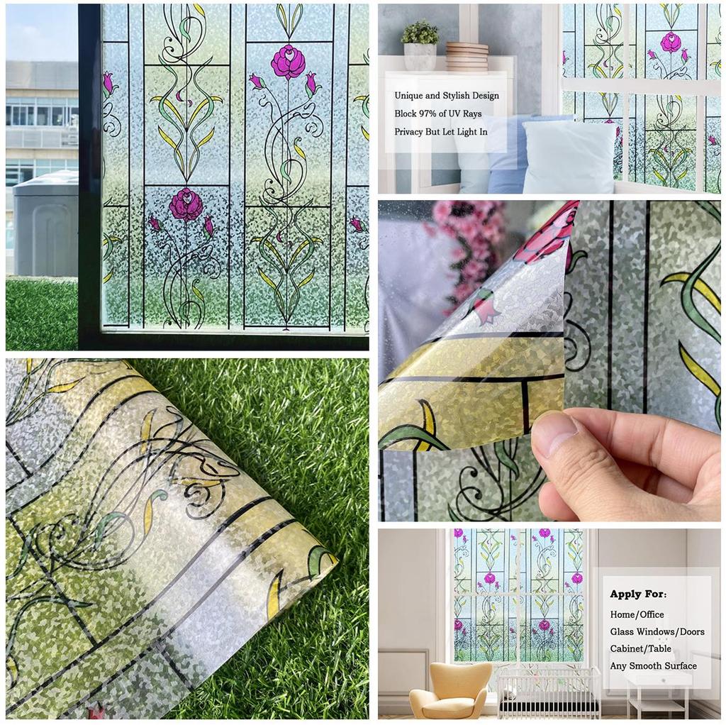 Privacy Patterned Frosted Window Film for Glass Lace Decorative Opaque Static Cling Vinyl Self-Adhesive Window Sticker for Home