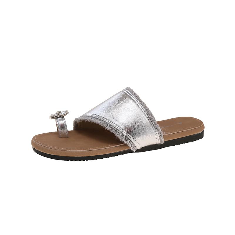 Fashion Flat Rhinestone Clip-in Sandals and Slippers for Summer Wear Stylish New Round-toe Soft-sole Non-slip Flip-flops