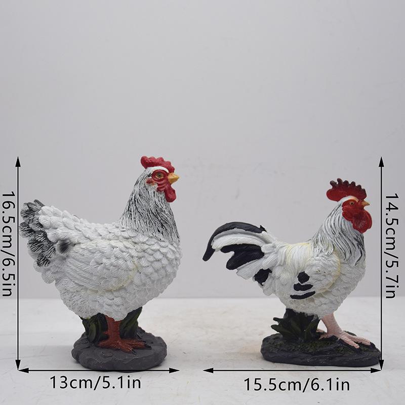 Pastoral Resin Rooster & Hen Garden Statues